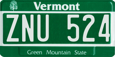 VT license plate ZNU524