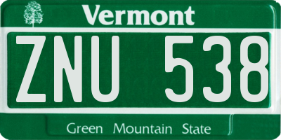 VT license plate ZNU538