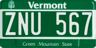 VT license plate ZNU567