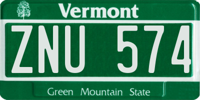 VT license plate ZNU574
