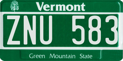 VT license plate ZNU583