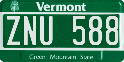 VT license plate ZNU588