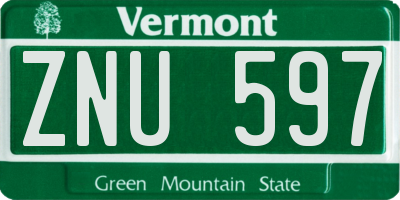 VT license plate ZNU597