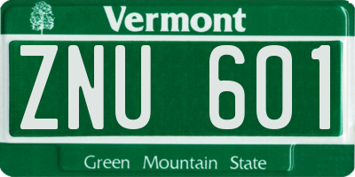 VT license plate ZNU601