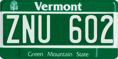 VT license plate ZNU602