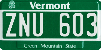 VT license plate ZNU603