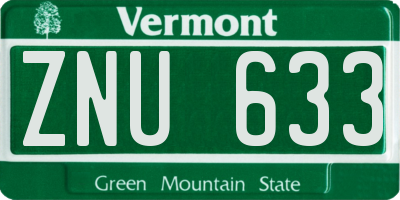VT license plate ZNU633