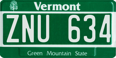 VT license plate ZNU634