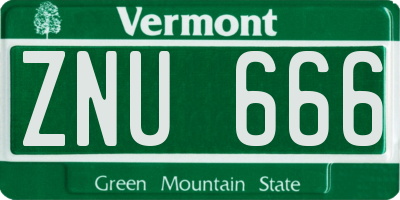 VT license plate ZNU666