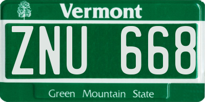 VT license plate ZNU668