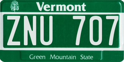 VT license plate ZNU707