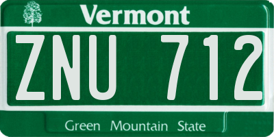 VT license plate ZNU712