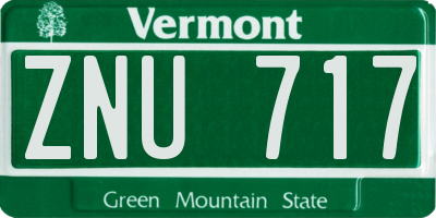VT license plate ZNU717