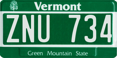 VT license plate ZNU734
