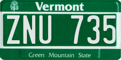 VT license plate ZNU735