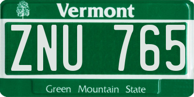 VT license plate ZNU765