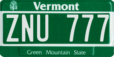 VT license plate ZNU777