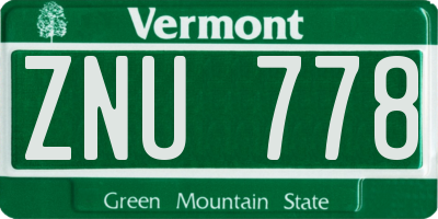 VT license plate ZNU778