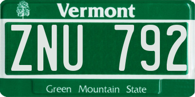 VT license plate ZNU792