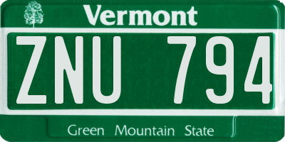 VT license plate ZNU794