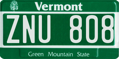 VT license plate ZNU808