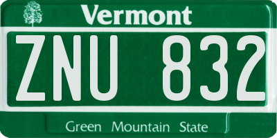 VT license plate ZNU832