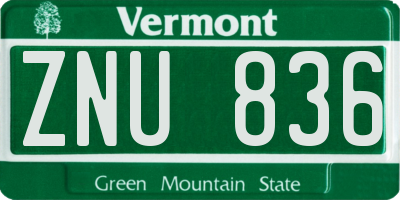 VT license plate ZNU836