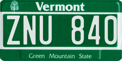 VT license plate ZNU840