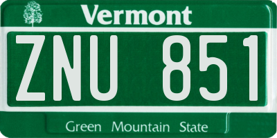 VT license plate ZNU851