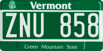 VT license plate ZNU858