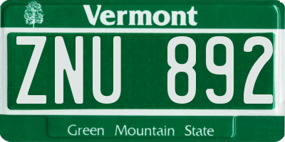 VT license plate ZNU892