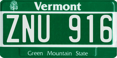 VT license plate ZNU916