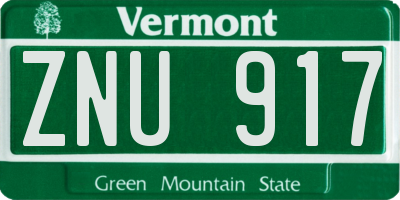 VT license plate ZNU917