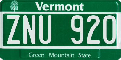 VT license plate ZNU920