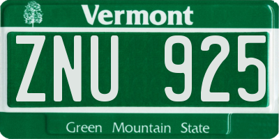 VT license plate ZNU925