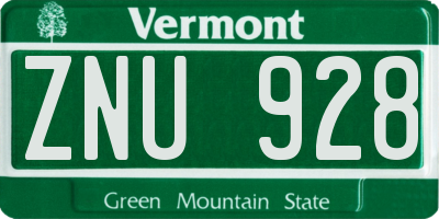 VT license plate ZNU928