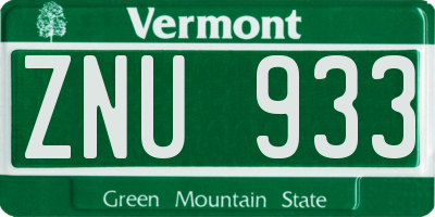 VT license plate ZNU933