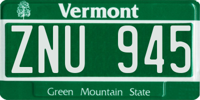 VT license plate ZNU945