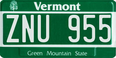 VT license plate ZNU955