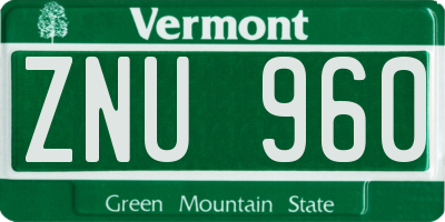 VT license plate ZNU960