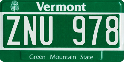 VT license plate ZNU978