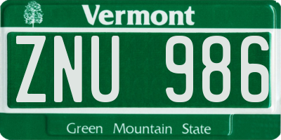 VT license plate ZNU986