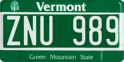 VT license plate ZNU989