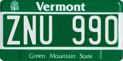 VT license plate ZNU990