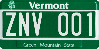 VT license plate ZNV001