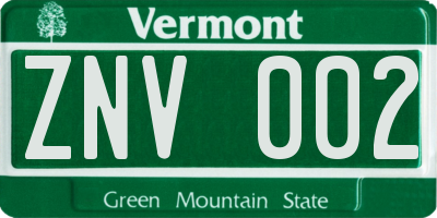 VT license plate ZNV002