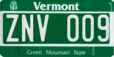 VT license plate ZNV009