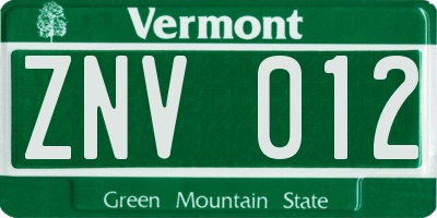 VT license plate ZNV012