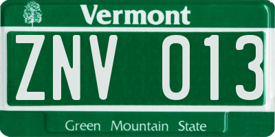 VT license plate ZNV013