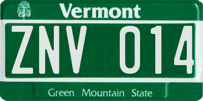 VT license plate ZNV014